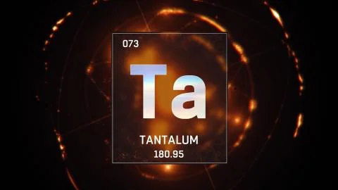 Tantalum as Element 73 of the Periodic Table 3D illustration on orange Illustrazione stock