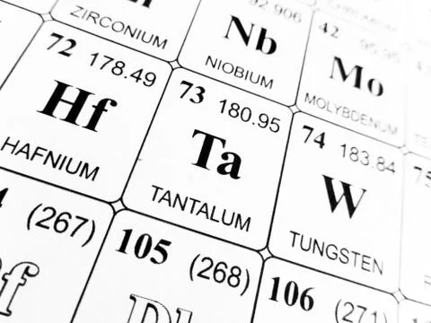 Tantalum on the periodic table of the elements Stock Photos