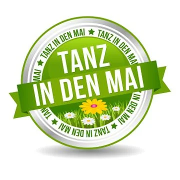 Tanz in den Mai Button mit Bumenwiese. Web Banner Button. Stock Illustration