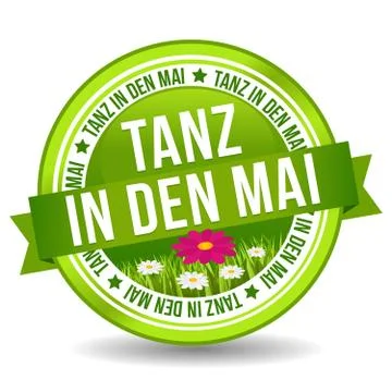 Tanz in den Mai Button mit Bumenwiese. Feiertag Web Banner Button. Illustrazione stock