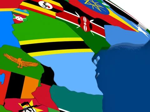 Tanzania on 3D map with flags Illustrazione stock