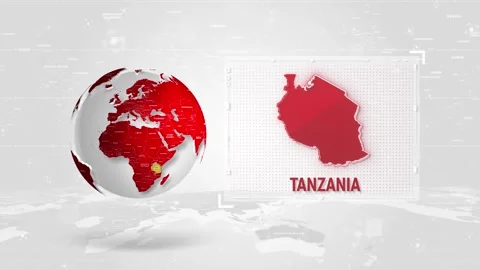 Tanzania 4K Tech Map Beside Globe On White Background. Stock Footage 340016037