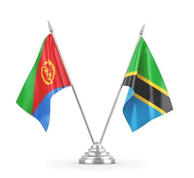Tanzania and Eritrea table flags isolated on white 3D rendering Stock Illustration