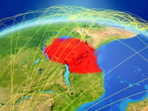 Tanzania on Earth with network Stock Illustration