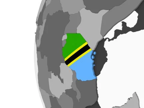 Tanzania with flag on globe Stock Illustration