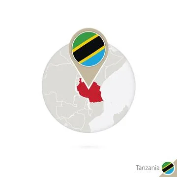 Tanzania map and flag in circle. Map of Tanzania, Tanzania flag pin. Map of.. Stock Illustration