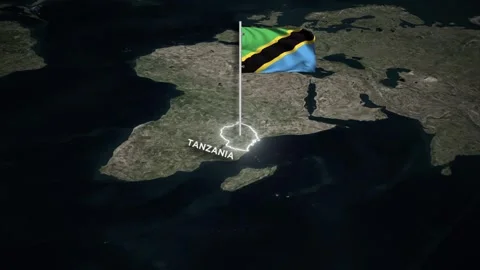Tanzania Map Animation, 3D Waving of National Flag, Glowing Border on World Map Stock Footage 334234671