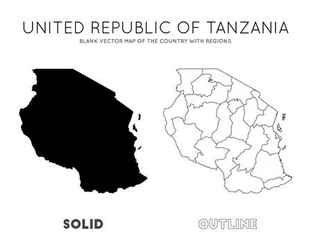 Tanzania map. Blank vector map of the Country with regions. Borders of Tanz.. Stock Illustration