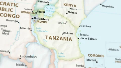 Tanzania on a Map with Defocus (4K) Stock Footage 102282734