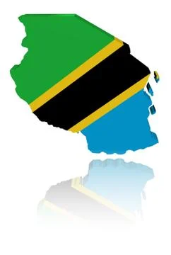 Tanzania map flag 3d render with reflection illustration Stock Illustration