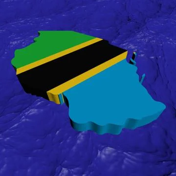 Tanzania map flag in abstract ocean illustration Stock Illustration