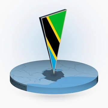 Tanzania map in round isometric style with triangular 3D flag of Tanzania Stock Illustration