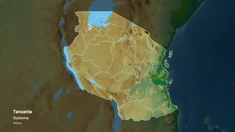 Tanzania map - solid. Regions. Physical.... | Stock Video | Pond5