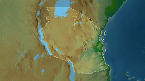 Tanzania map - solid. Regions. Physical.... | Stock Video | Pond5