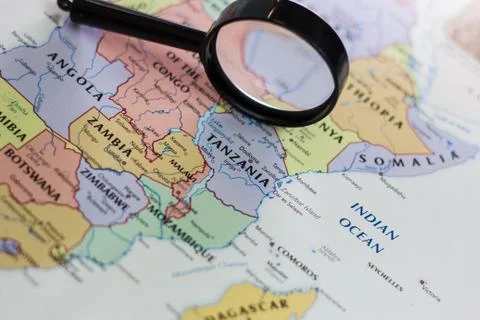 Tanzania on the map of the world. Stock Photos