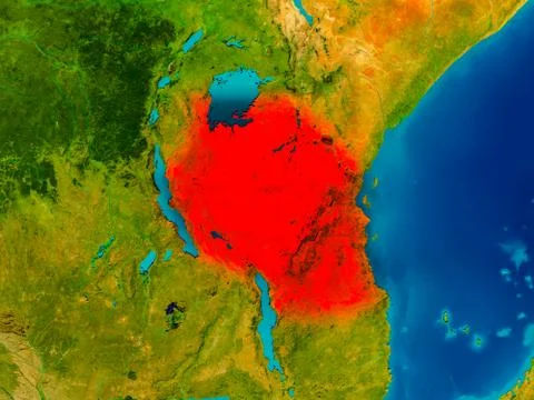 Tanzania on physical map Stock Illustration