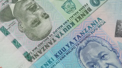 Tanzania shilling notes rotating.  Tanzanian money, currency Video stock 105961859