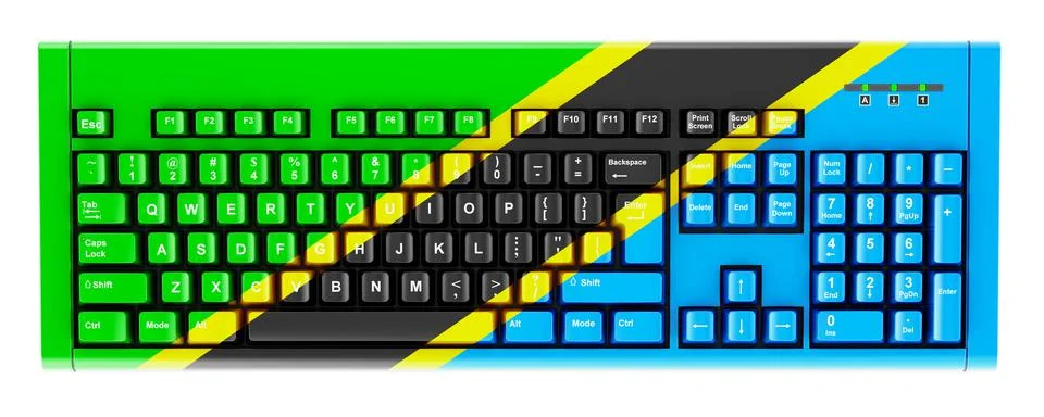 Tanzanian flag painted on computer keyboard. 3D rendering 스톡 일러스트