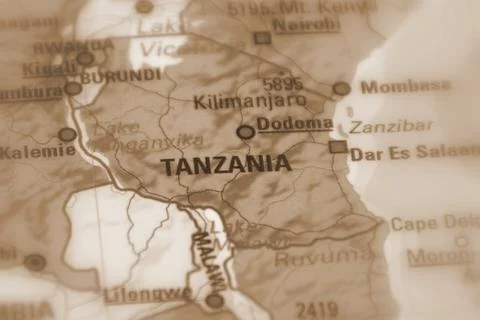 Tanzenia on a map Stock Photos