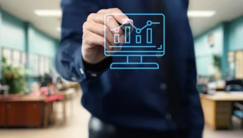 Tap the graph chart icon to view the data trends and performance metrics Stock Photos