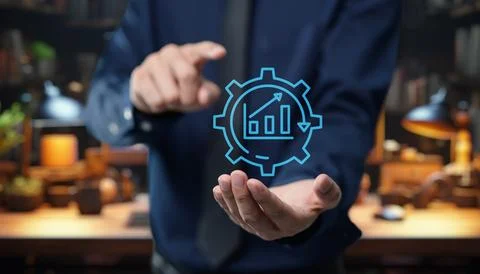 Tap the graph chart icon to view the data trends and performance metrics Stock Photos