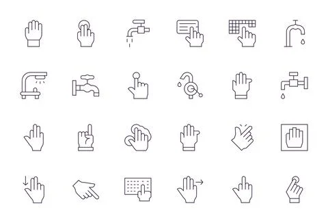 Tap Vector Graphics featuring 24 Thin Line Grid Fitted 128x128 Designs Stock Illustration