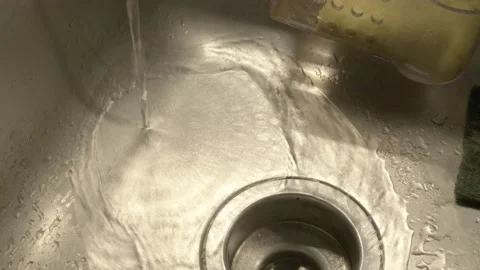 Tap water going down on a silver sink graded and raw Stock Footage 158455571
