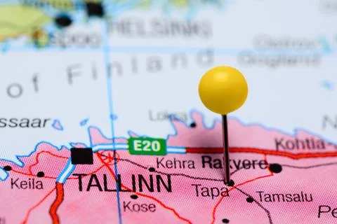 Tapa pinned on a map of Estonia Stock Photos