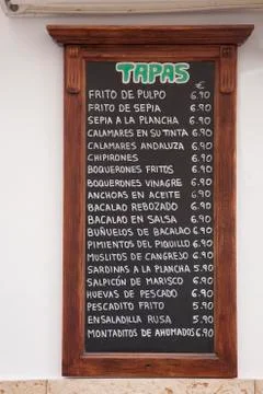 Tapas Menus, Spain Stock Photos