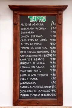 Tapas Menus, Spain Stock-Fotos
