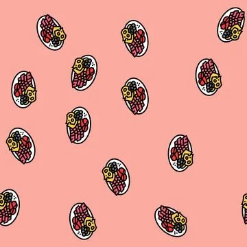 Tapas selection spanish cuisine vector seamless pattern Illustrazione stock