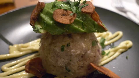 Tapas, TUNA BELLY ,Gran via tapas bar in financial district Stock Footage 242381202