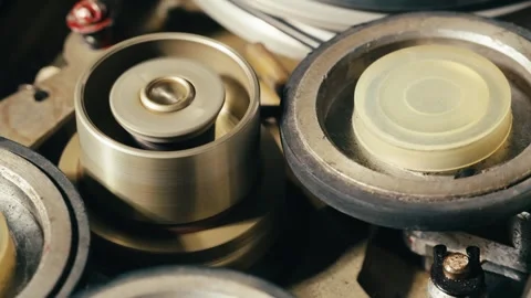 Tape audio music player, studio magnetic tape, vintage retro spool reel to reel Stock Footage 294823372