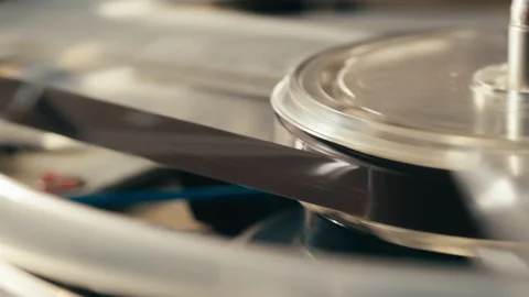 Tape audio music player, studio magnetic tape, vintage retro spool reel to reel Stock Footage 294825916