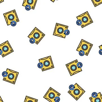 Tape backup restore services vector seamless pattern Stock Illustration