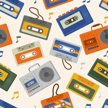 Tape Cassette Element Seamless Pattern.eps Stock Illustration