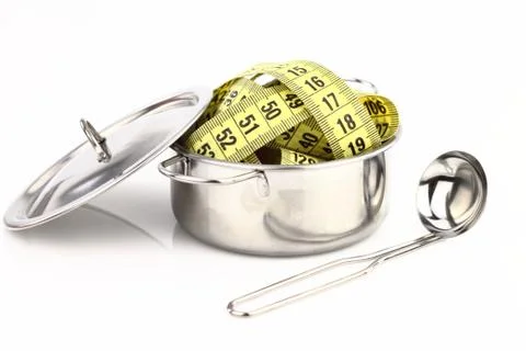 Tape measure inside a pot Stock Photos