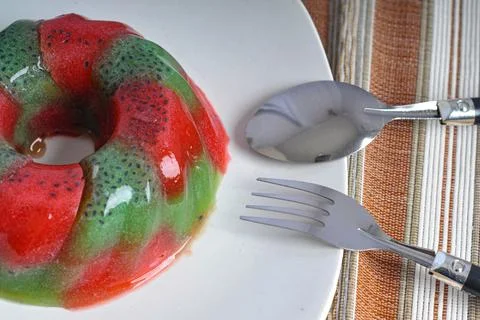 Tape pudding is a pudding made from seaweed combined with fermented sticky .. Stock Photos