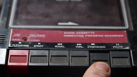 Tape recorder control, push the control buttons on tape recorder with finger Stock Footage 295864774
