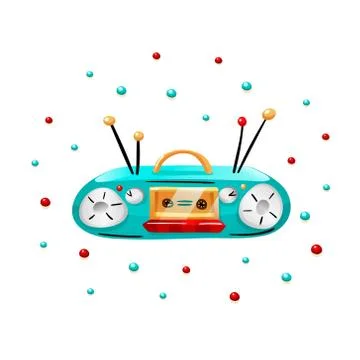 Tape recorder in doodle style, gradient colored. Stock Illustration