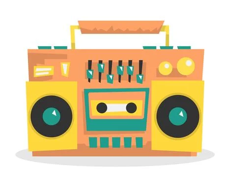 Tape recorder in flat style, 80 90 years, vector graphics, icon, musical in.. Stock Illustration