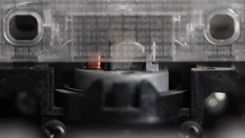 Tape recorder head and roller assembly. Close-up of a reel for a drum mechanism Stock Footage 149740665