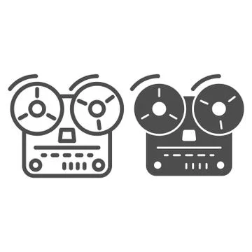Tape recorder line and solid icon, Music concept, Old reel tape recorder sign on イラスト素材