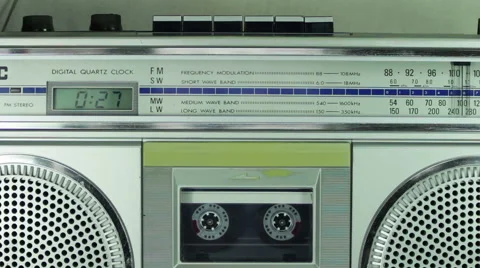 Tape Recorder Playing with Silver Cassette Stock Footage 59104989