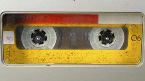 Audio Tape. Vintage Tape Recorder Plays Audio Cassette inserted