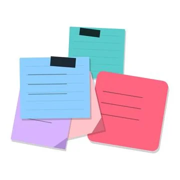 Taped paper memo notes bundle vector illustration isolated on white Illustrazione stock