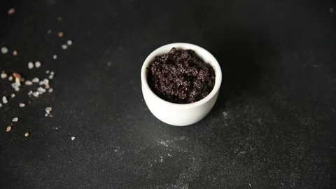 Tapenade black olives olive spread ready to eat tasty snack fresh gourmet food Stock Footage 336678490