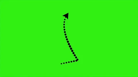 Tapered dotted pointing arrow line animation on bright green screen Stock Footage 314510442