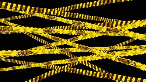 Tapes - warning, caution, dangeros. Crossed yellow ribbons on a transparent 스톡 동영상 146735752