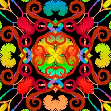 Tapestry colorful abstract seamless pattern. Embroidery ornamental vector Stock Illustration